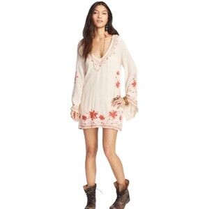 Free People Lightweight Gauzy Ivory Embroidered Long Sleeve Women Size S/Petite